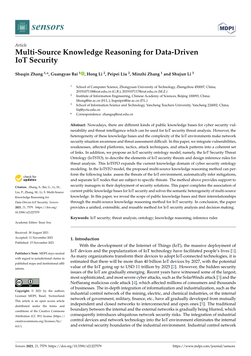 PDF) Multi-Source Knowledge Reasoning for Data-Driven IoT Security