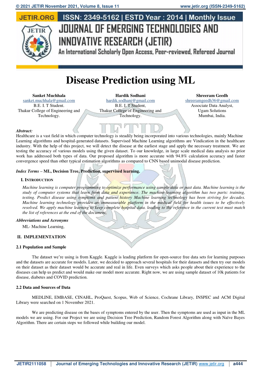 disease prediction using symptoms research paper
