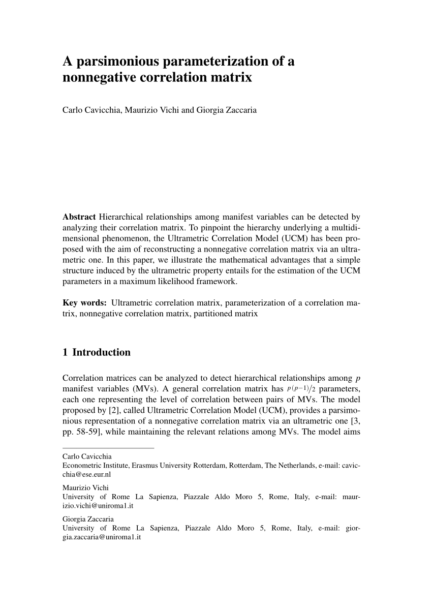 krybdyr Logisk Opmærksomhed PDF) A parsimonious parameterization of a nonnegative correlation matrix