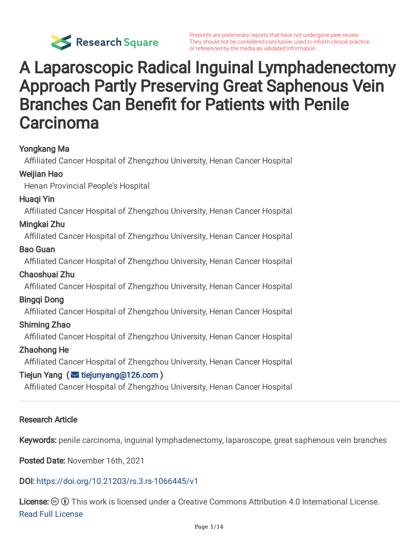 Pdf A Laparoscopic Radical Inguinal Lymphadenectomy Approach Partly Preserving Great Saphenous 