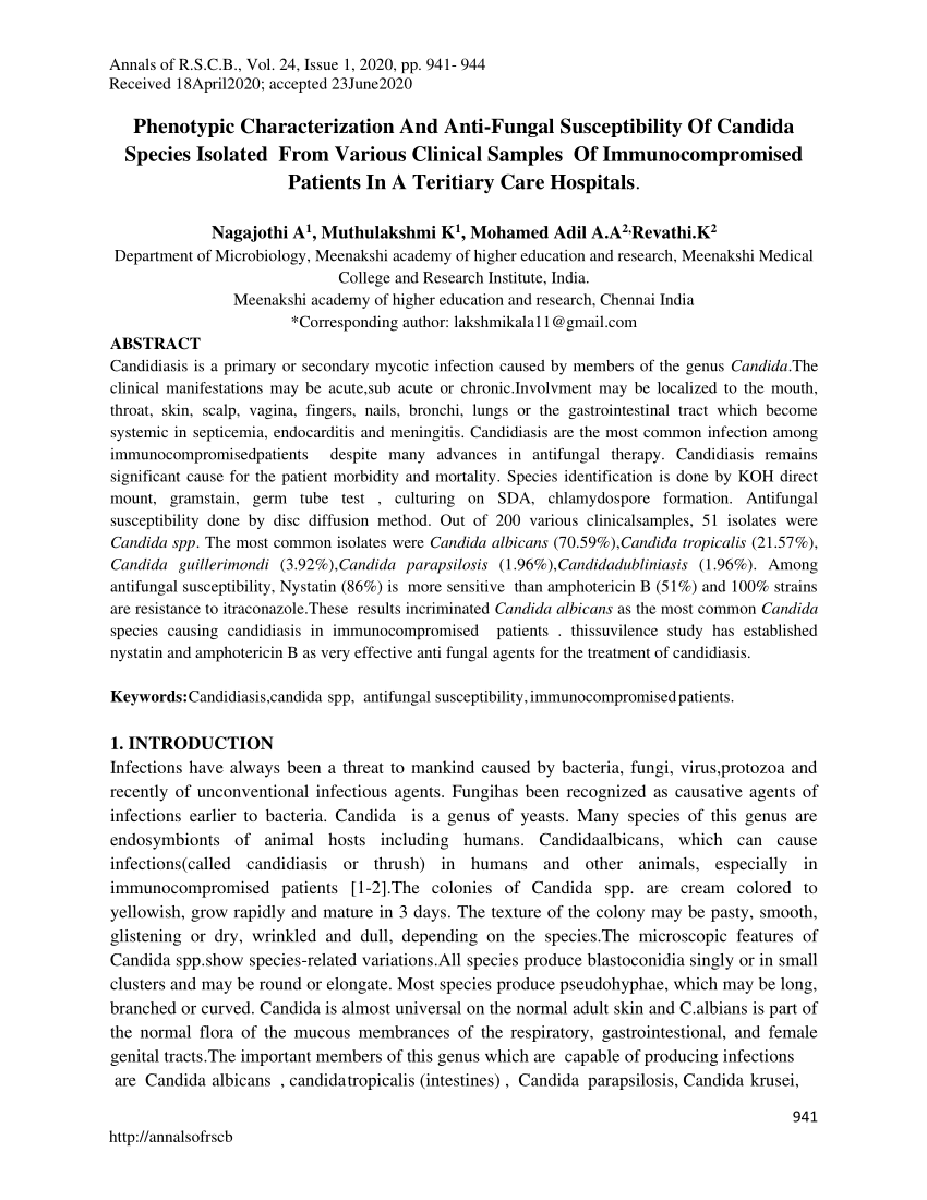 Pdf Phenotypic Characterization And Anti Fungal Susceptibility Of Candida Species Isolated 