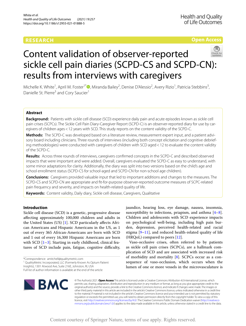 (PDF) Content validation of observerreported sickle cell pain diaries