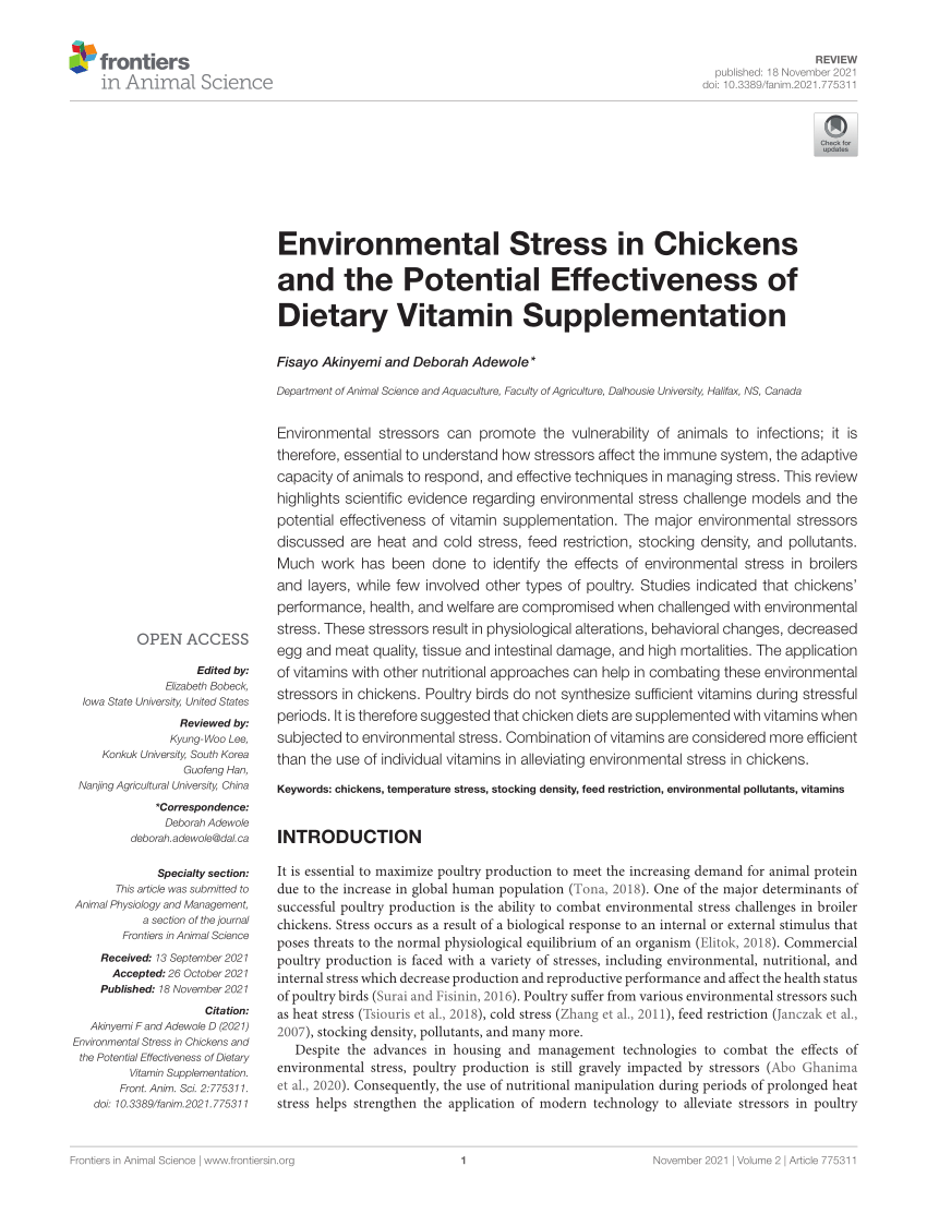 PDF) Environmental Stress in Chickens and the Potential Effectiveness of Dietary Vitamin Supplementation
