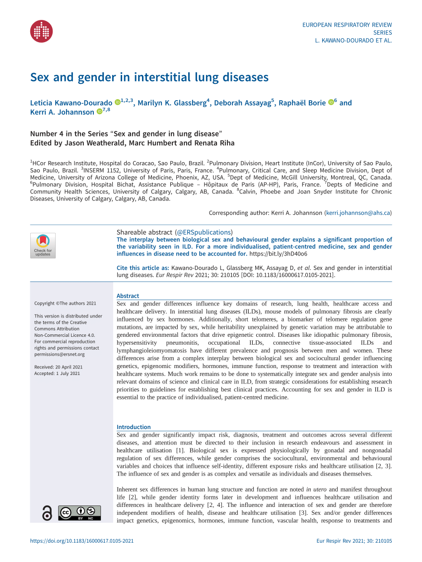 Pdf Sex And Gender In Interstitial Lung Diseases