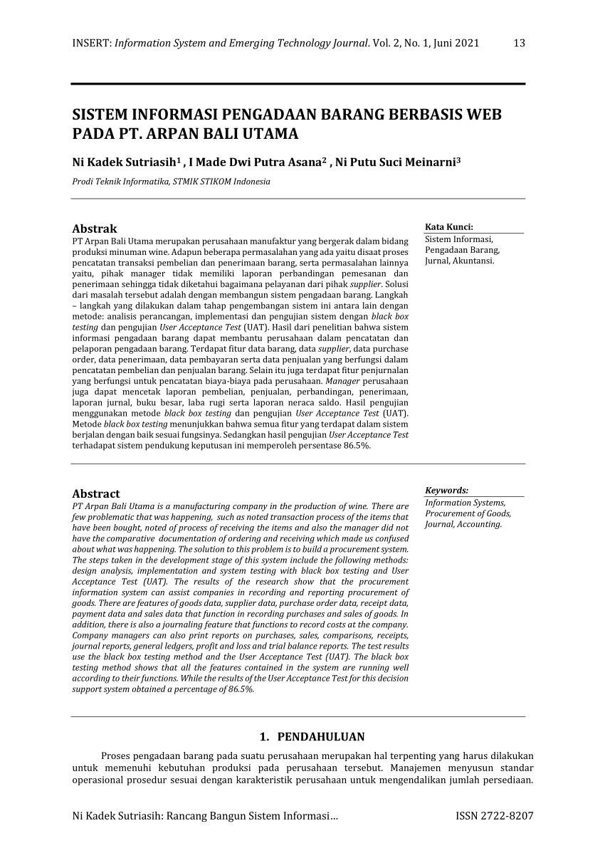 Pdf Sistem Informasi Pengadaan Barang Berbasis Web Pada Pt Arpan Bali Utama 8558