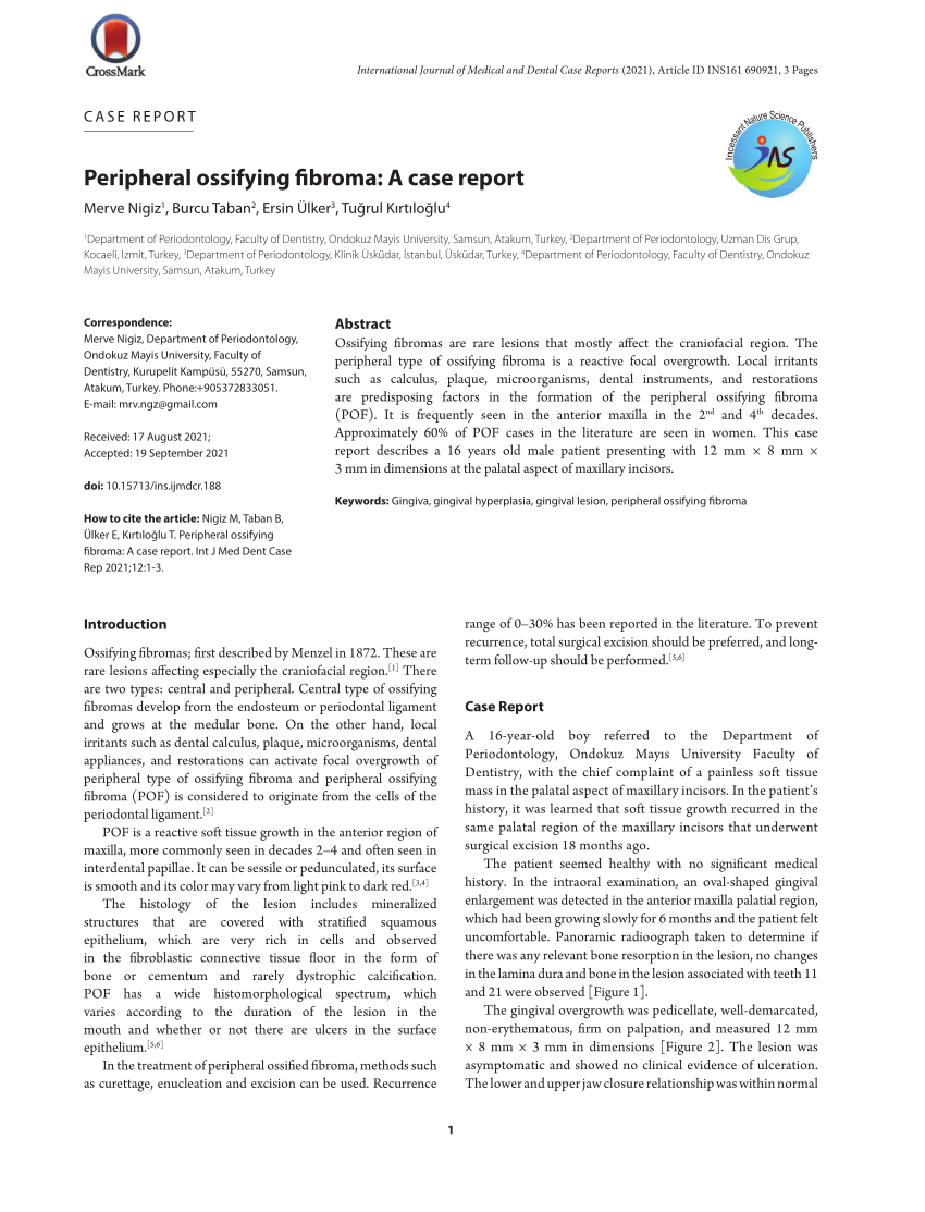 peripheral ossifying fibroma case report and literature review