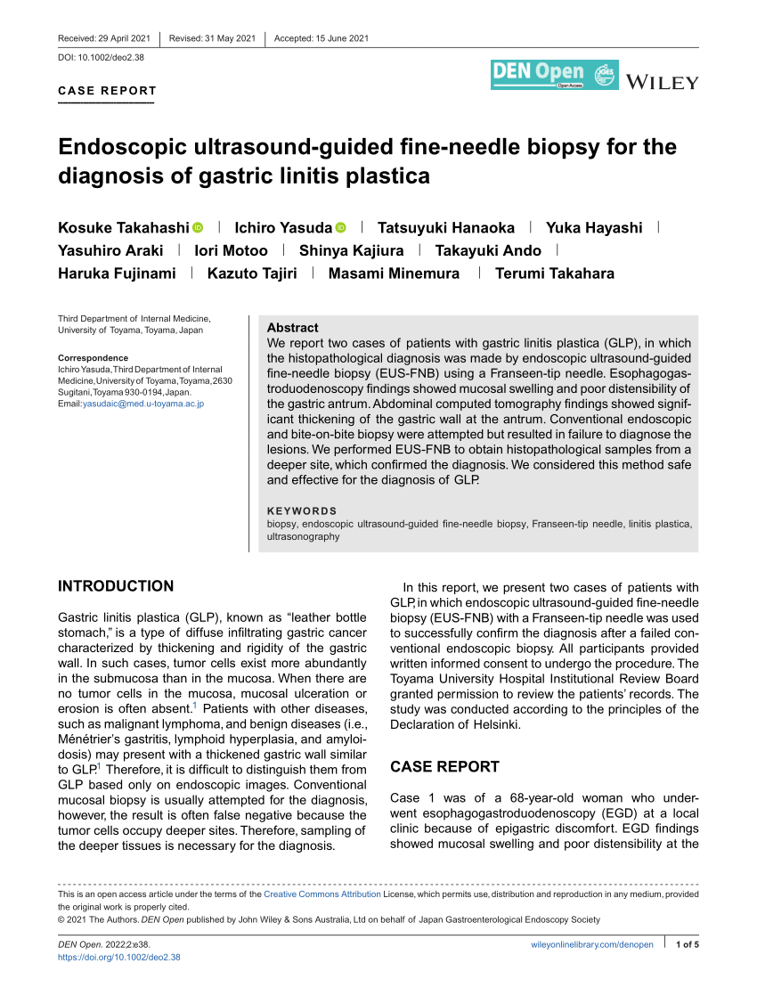 (PDF) Endoscopic ultrasound‐guided fine‐needle biopsy for the diagnosis ...
