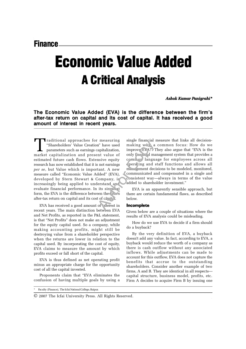economic value added research paper