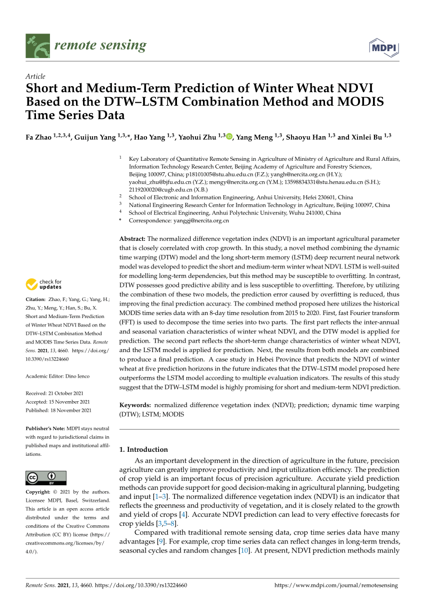 PDF) Short and Medium-Term Prediction of Winter Wheat NDVI Based 