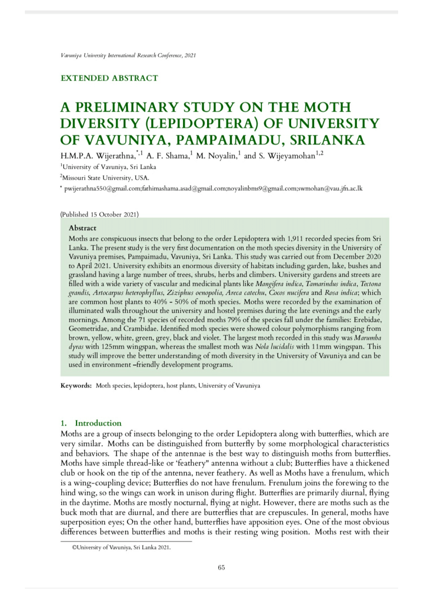 moth diversity research paper