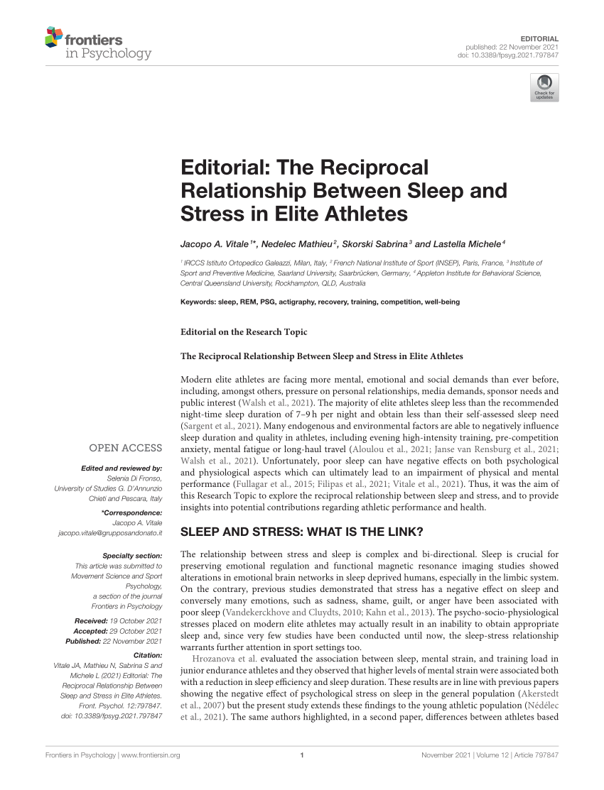 PDF) Editorial The Reciprocal Relationship Between Sleep and Stress in Elite Athletes