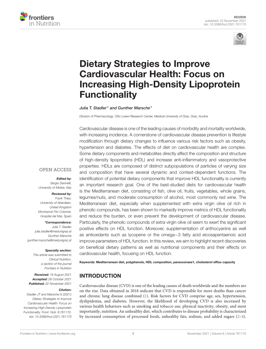 Pdf Dietary Strategies To Improve Cardiovascular Health Focus On Increasing High Density 7354