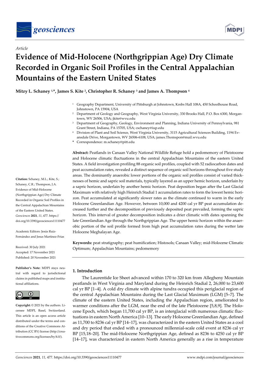 PDF) Evidence of Mid-Holocene (Northgrippian Age) Dry Climate Recorded in Organic Profiles in the Central Appalachian Mountains of the United States