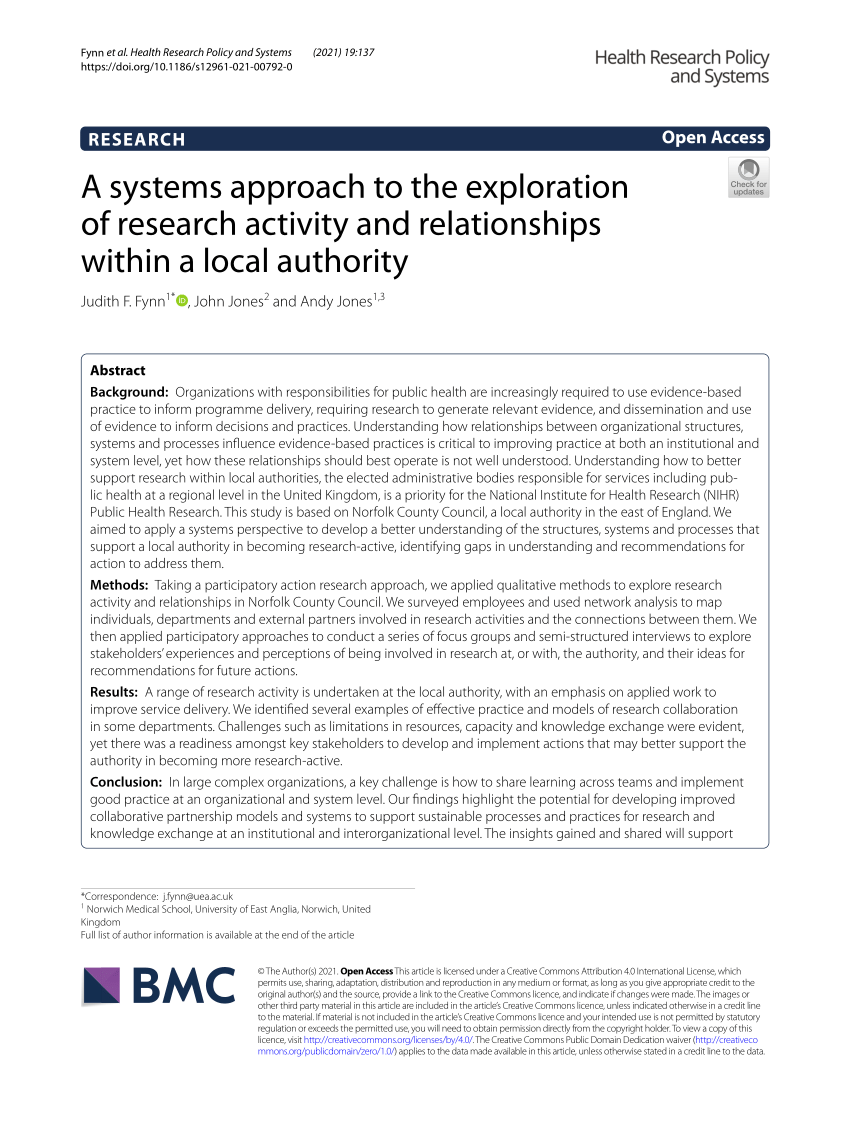 PDF) A systems approach to the exploration of research activity and  relationships within a local authority