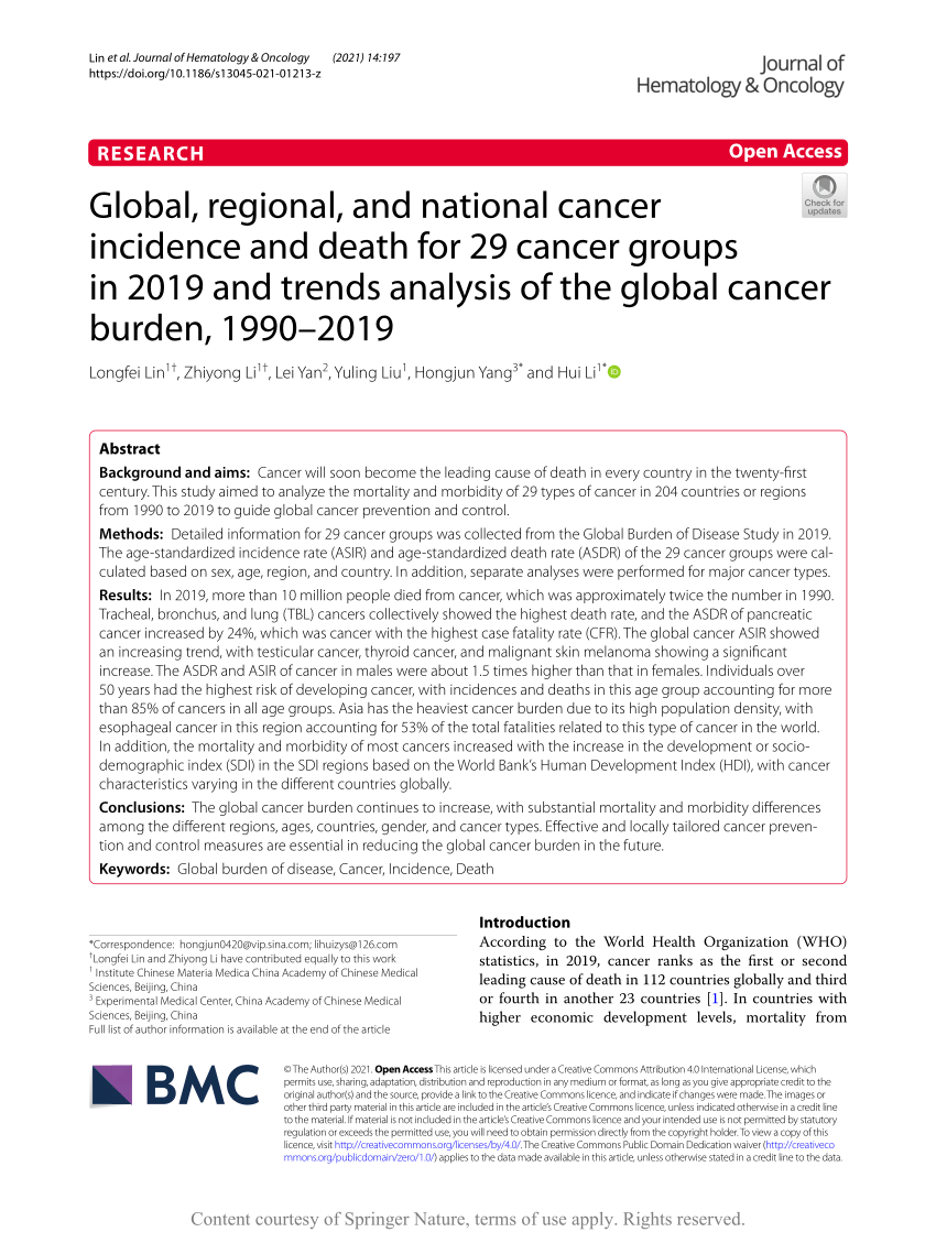 (PDF) Global, regional, and national cancer incidence and death for 