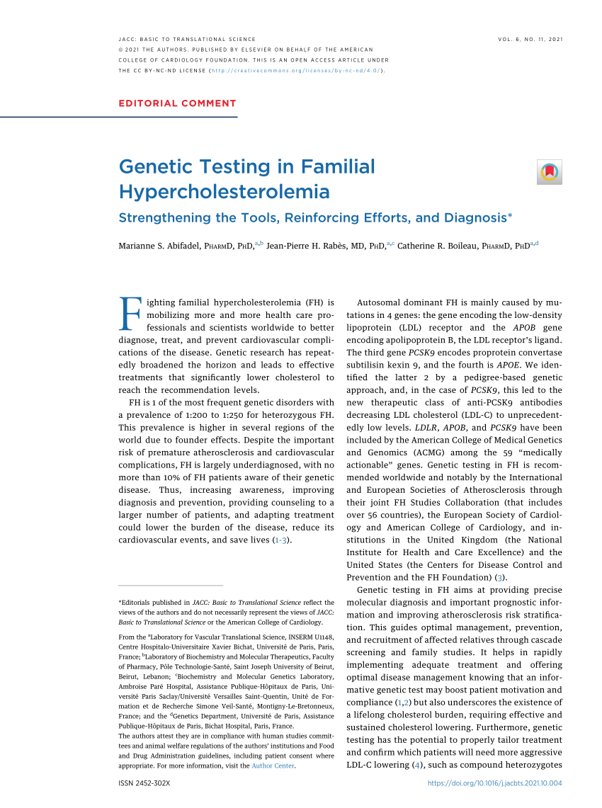 Pdf Genetic Testing In Familial Hypercholesterolemia 6575