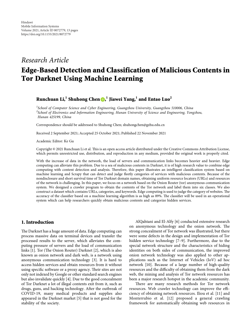 Pdf Edge Based Detection And Classification Of Malicious Contents In Tor Darknet Using Machine