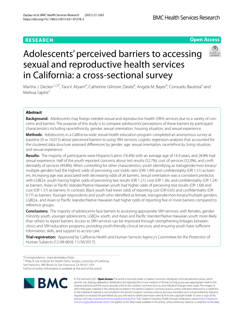 PDF Adolescents perceived barriers to accessing sexual and