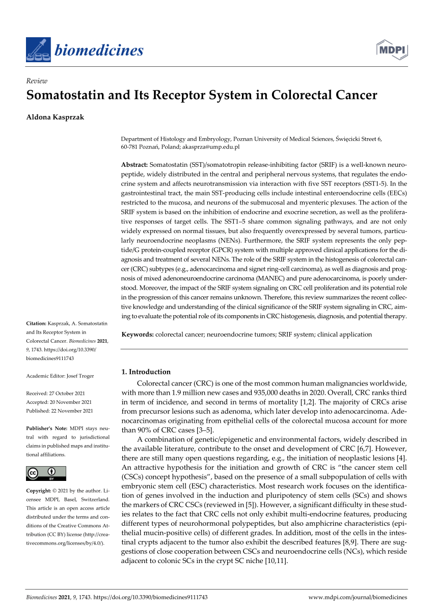 PDF) Somatostatin and Its Receptor System in Colorectal Cancer