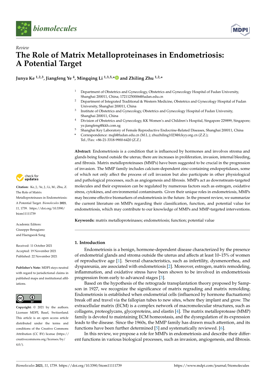 PDF) The Role of Matrix Metalloproteinases in Endometriosis: A 