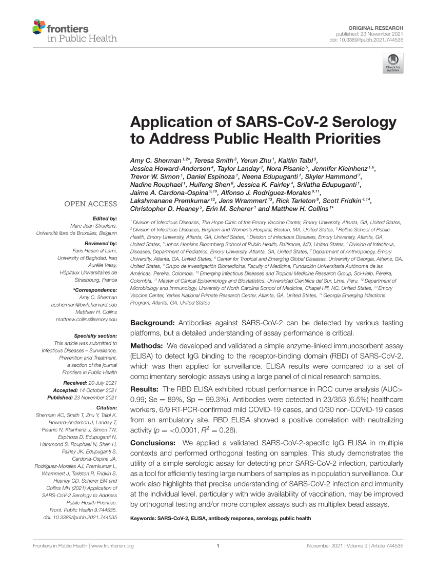 PDF) Application of SARS-CoV-2 Serology to Address Public Health
