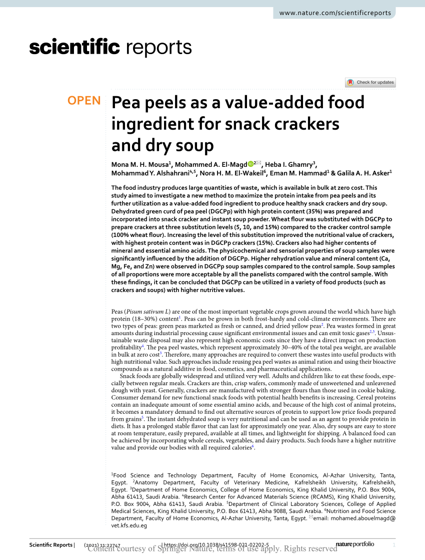 PDF) Pea peels as a value-added food ingredient for snack crackers and dry  soup
