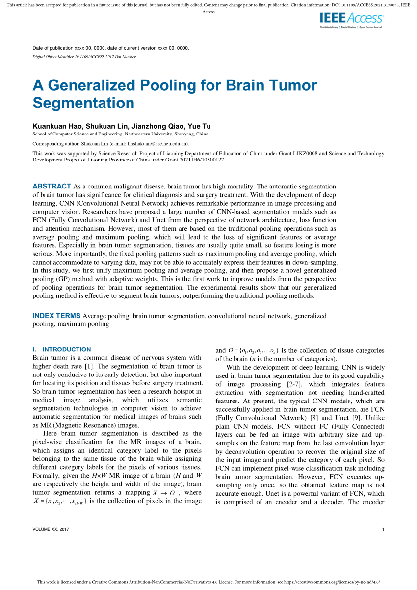 Pdf A Generalized Pooling For Brain Tumor Segmentation