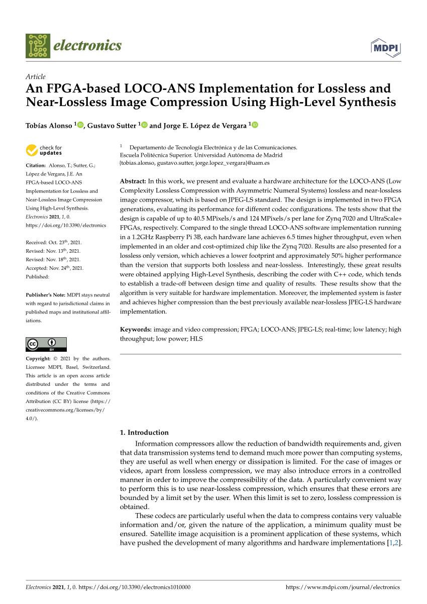 Pdf An Fpga Based Loco Ans Implementation For Lossless And Near Lossless Image Compression Using High Level Synthesis