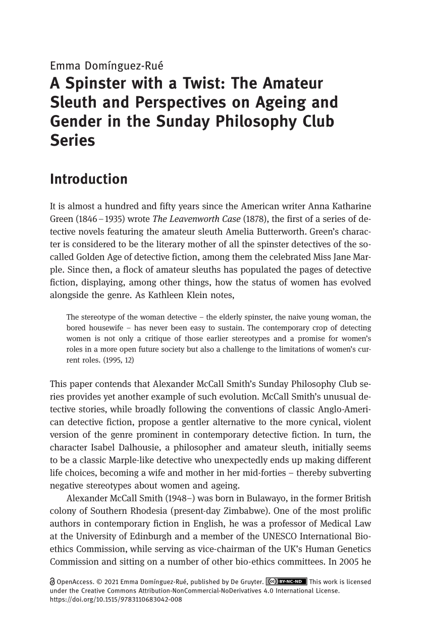 PDF) A Spinster with a Twist The Amateur Sleuth and Perspectives on Ageing and Gender in the Sunday Philosophy Club Series