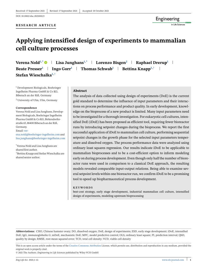 (PDF) Applying intensified design of experiments to mammalian cell