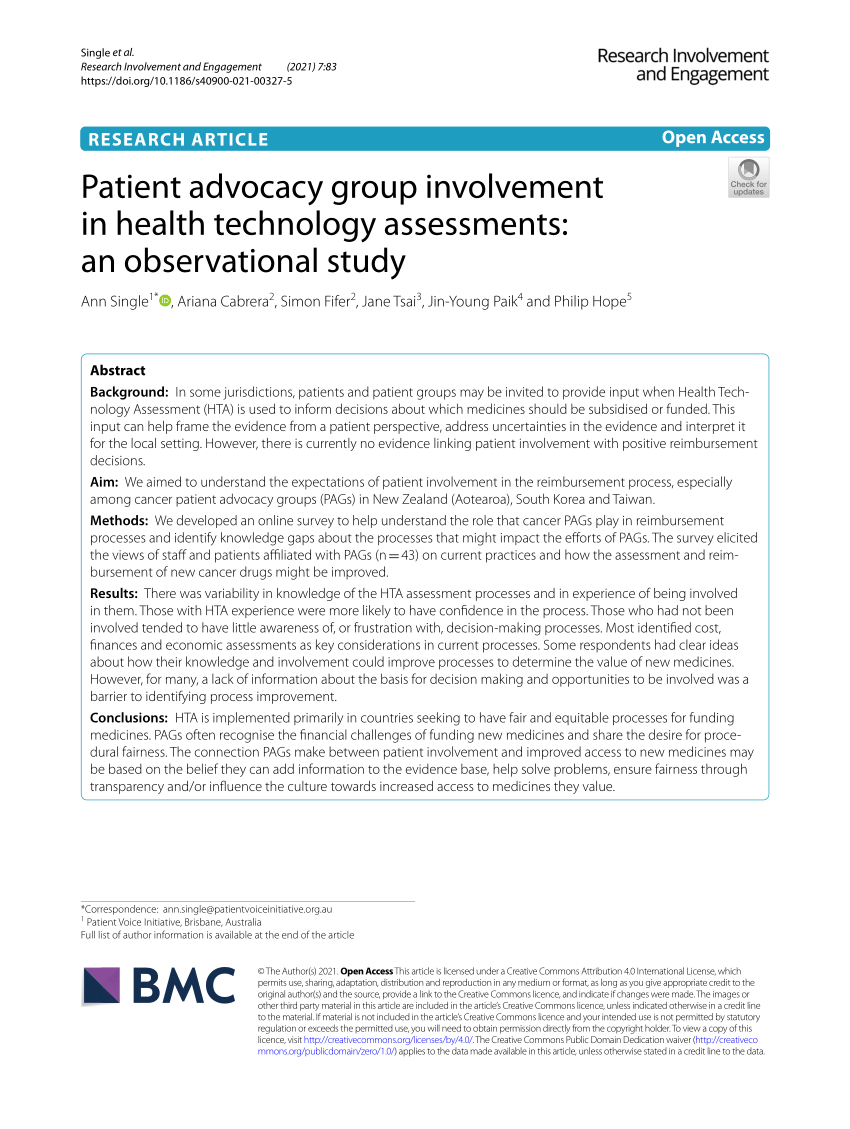PDF) Patient advocacy group involvement in health technology assessments:  an observational study