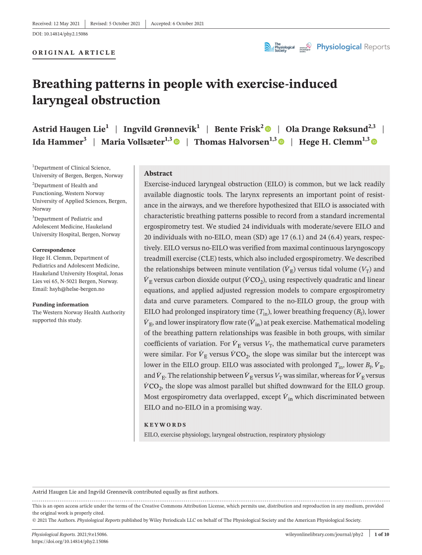 PDF Breathing Patterns In People With Exerciseinduced Laryngeal Obstruction