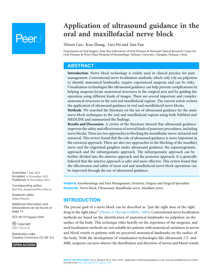 Pdf Application Of Ultrasound Guidance In The Oral And Maxillofacial Nerve Block 6100