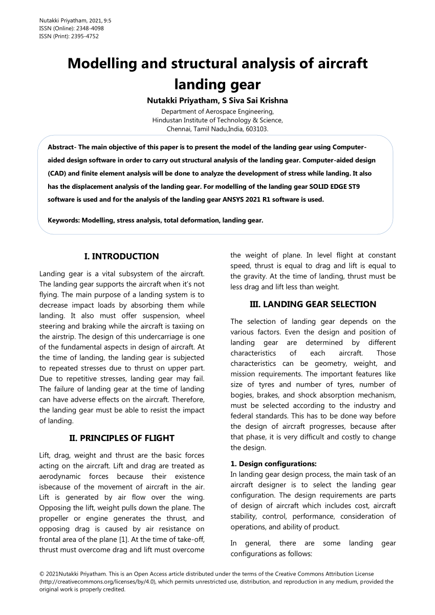 (PDF) Modelling and structural analysis of aircraft landing gear