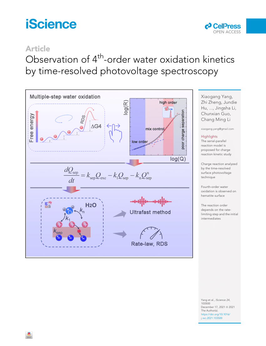 PDF) Observation of 4th-order Water Oxidation Kinetics by Time 