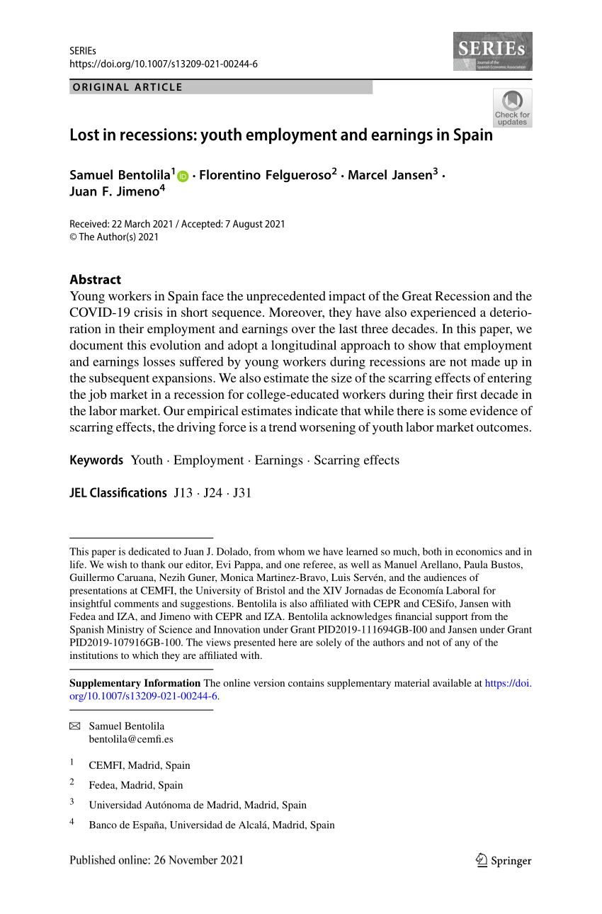 Lost in recessions: youth employment and earnings in Spain