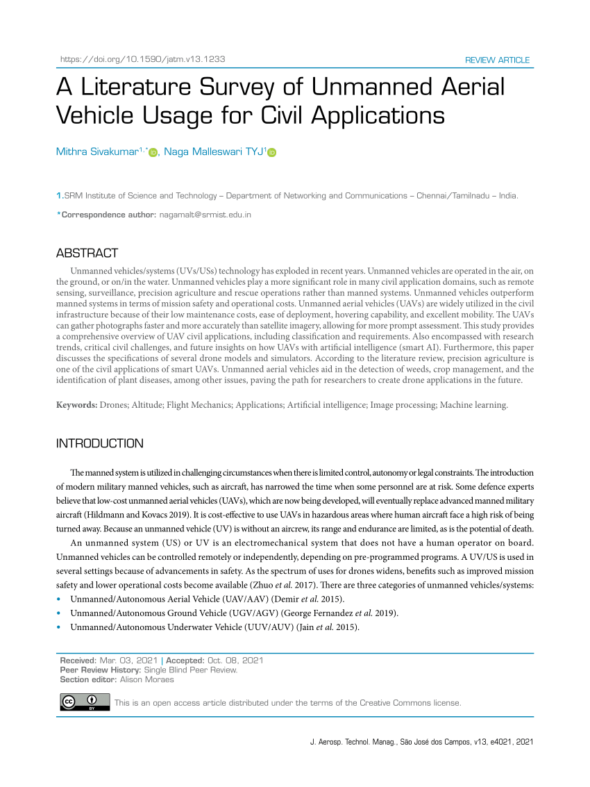 PDF) A Literature Survey of Unmanned Aerial Vehicle Usage for Civil  Applications
