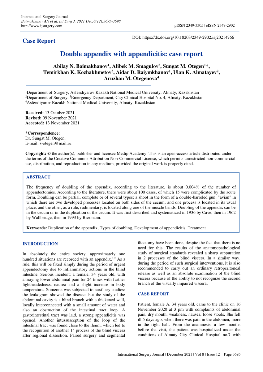 Pdf Double Appendix With Appendicitis Case Report