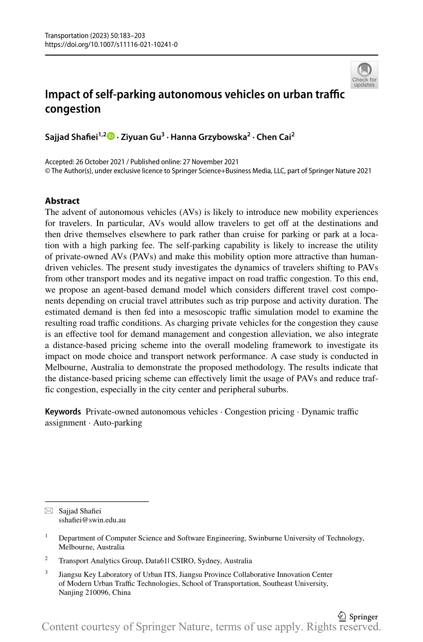 Impact of selfparking autonomous vehicles on urban traffic congestion