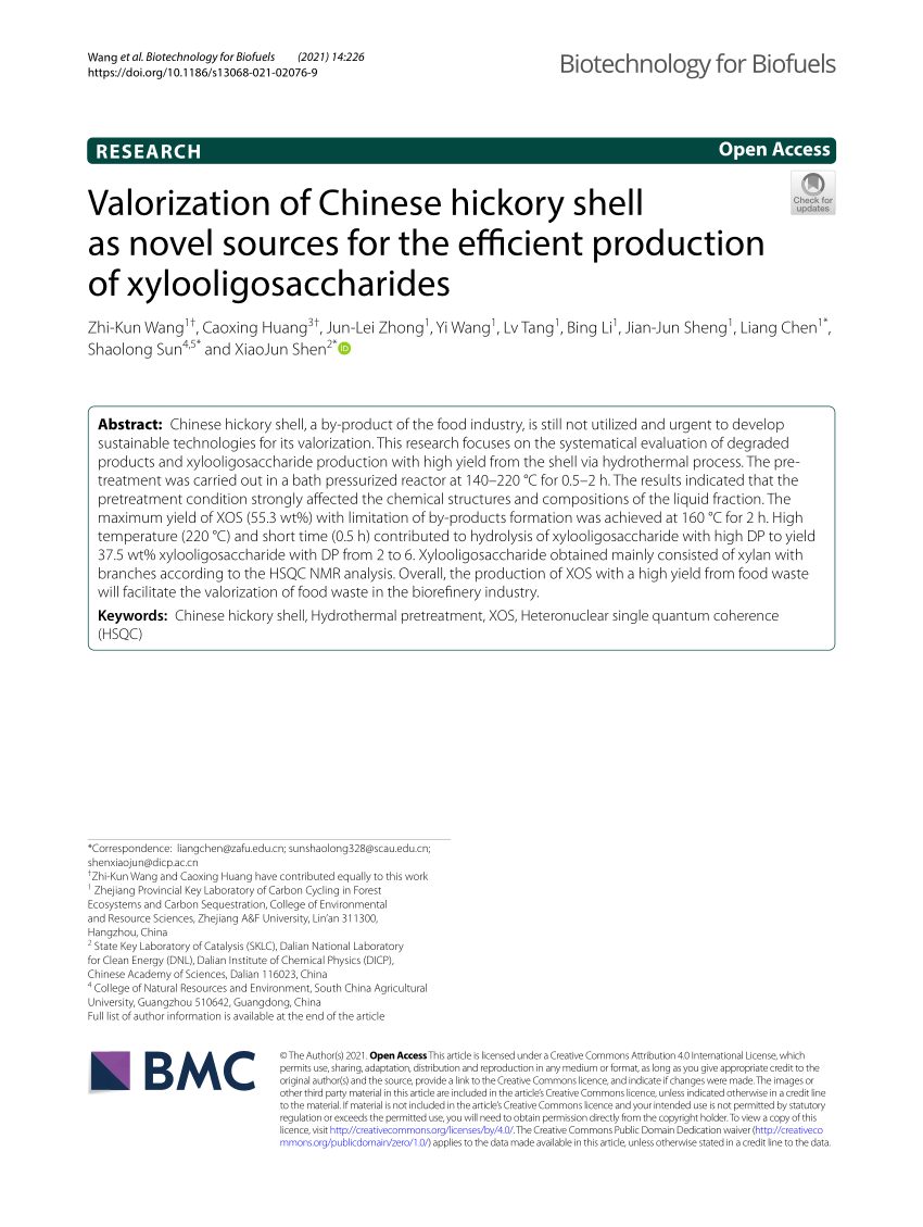 Pdf Valorization Of Chinese Hickory Shell As Novel Sources For The Efficient Production Of Xylooligosaccharides