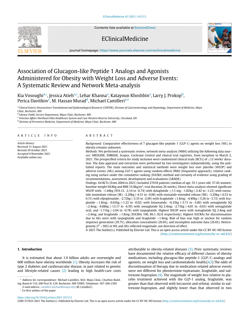 The Weight-loss Effect of GLP-1RAs Glucagon-Like Peptide-1 Receptor  Agonists in Non-diabetic Individuals with Overweight or Obesity: A  Systematic Review with Meta-Analysis and Trial Sequential Analysis of  Randomized Controlled Trials - The American