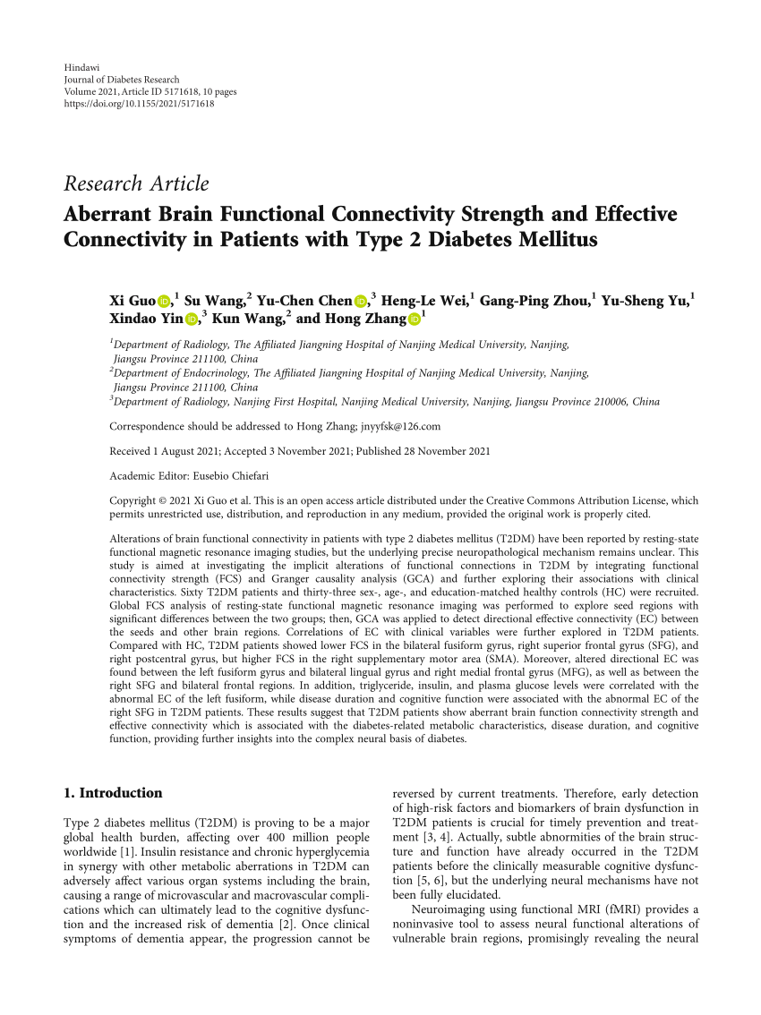 PDF) Aberrant Brain Functional Connectivity Strength and Effective 