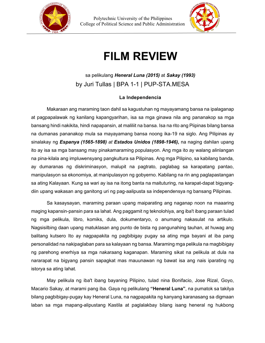 movie review example tagalog