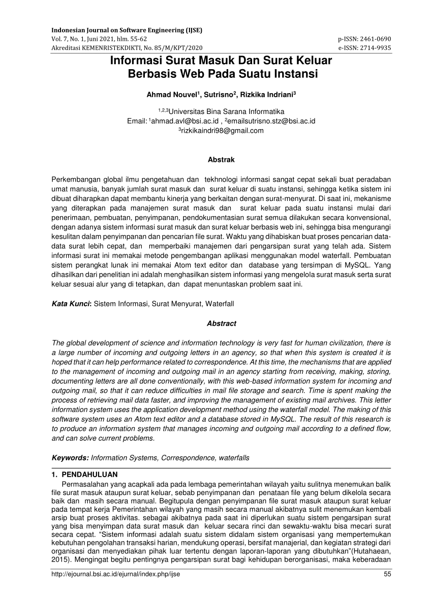 (PDF) Informasi Surat Masuk Dan Surat Keluar Berbasis Web Pada Suatu