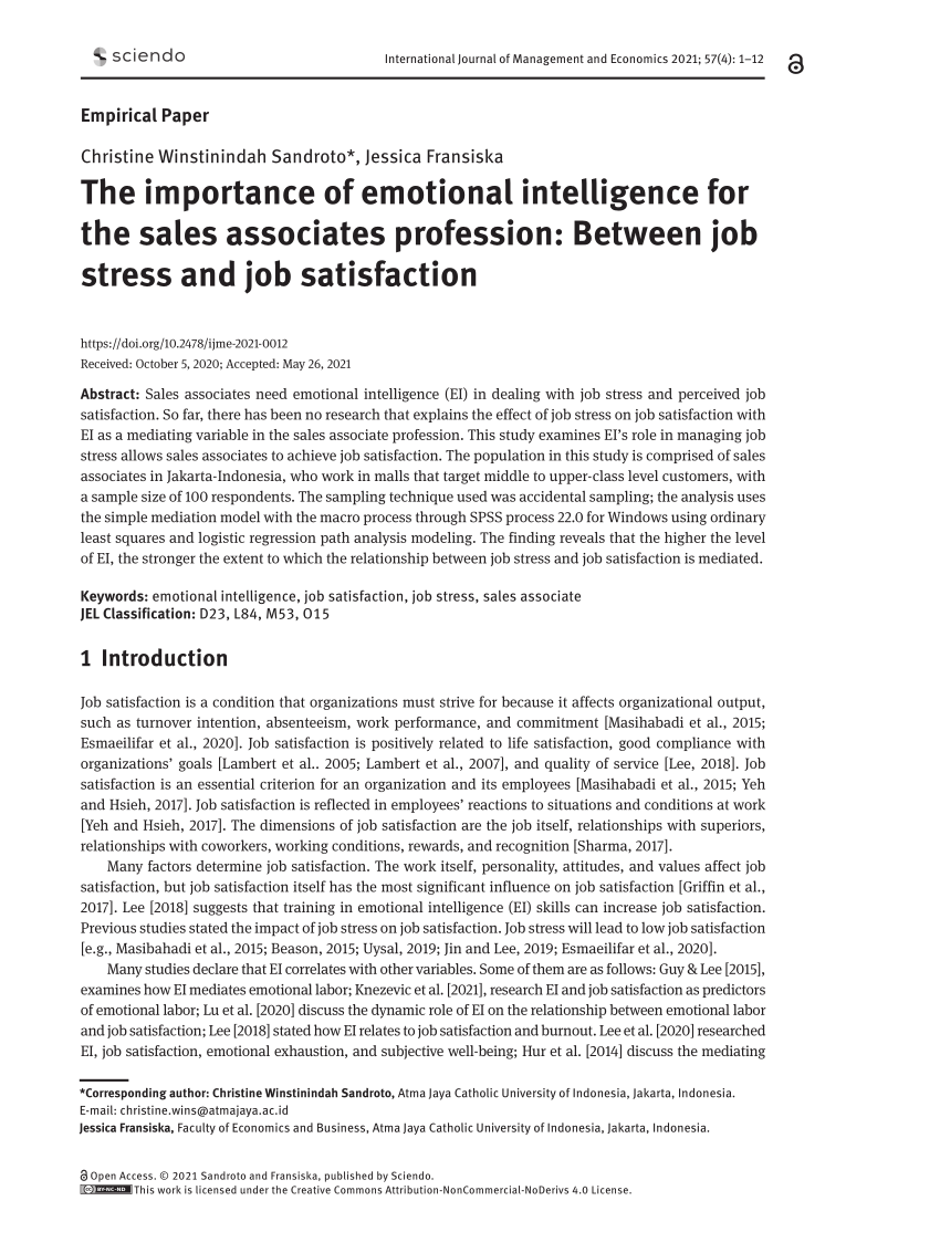 research paper on emotional intelligence and job satisfaction