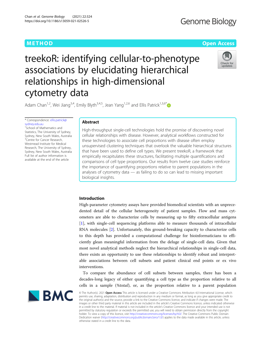 PDF) treekoR: identifying cellular-to-phenotype associations by elucidating  hierarchical relationships in high-dimensional cytometry data
