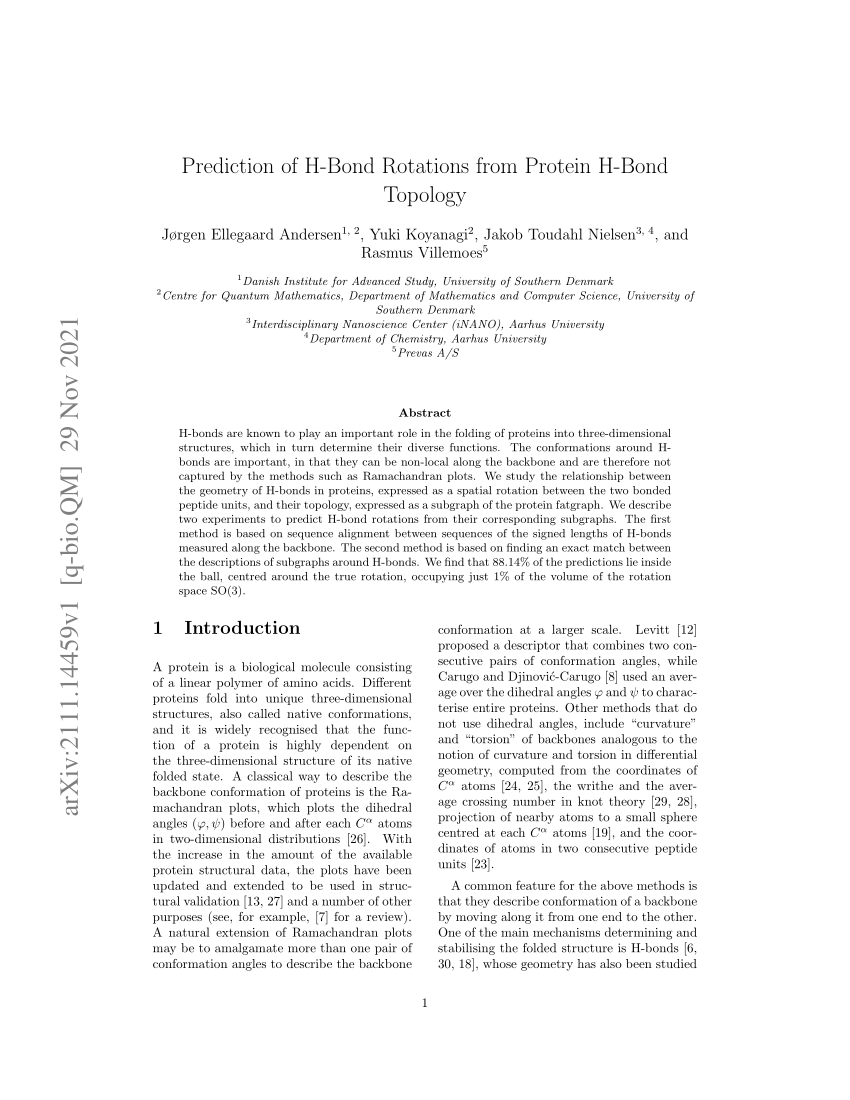 PDF) Prediction of Rotations from Protein H-Bond Topology