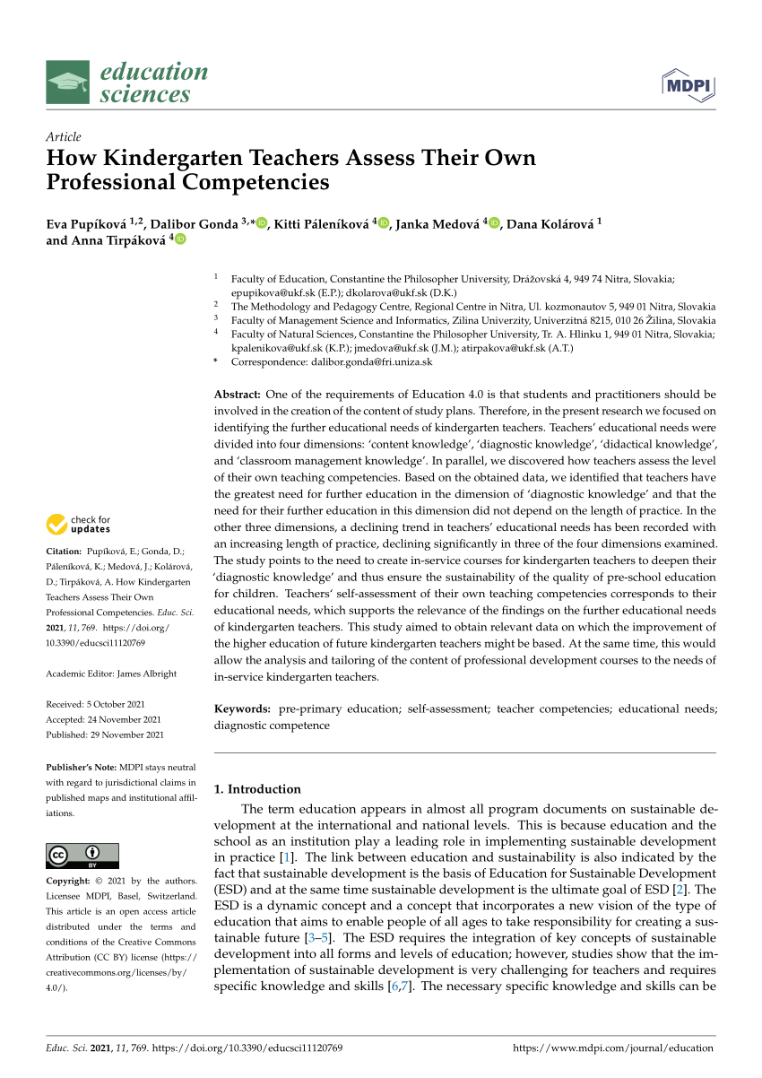 PDF) How Kindergarten Teachers Assess Their Own Professional