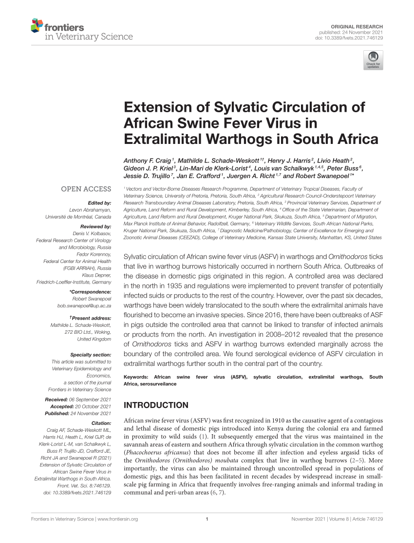 PDF) Extension of Sylvatic Circulation of African Swine Fever
