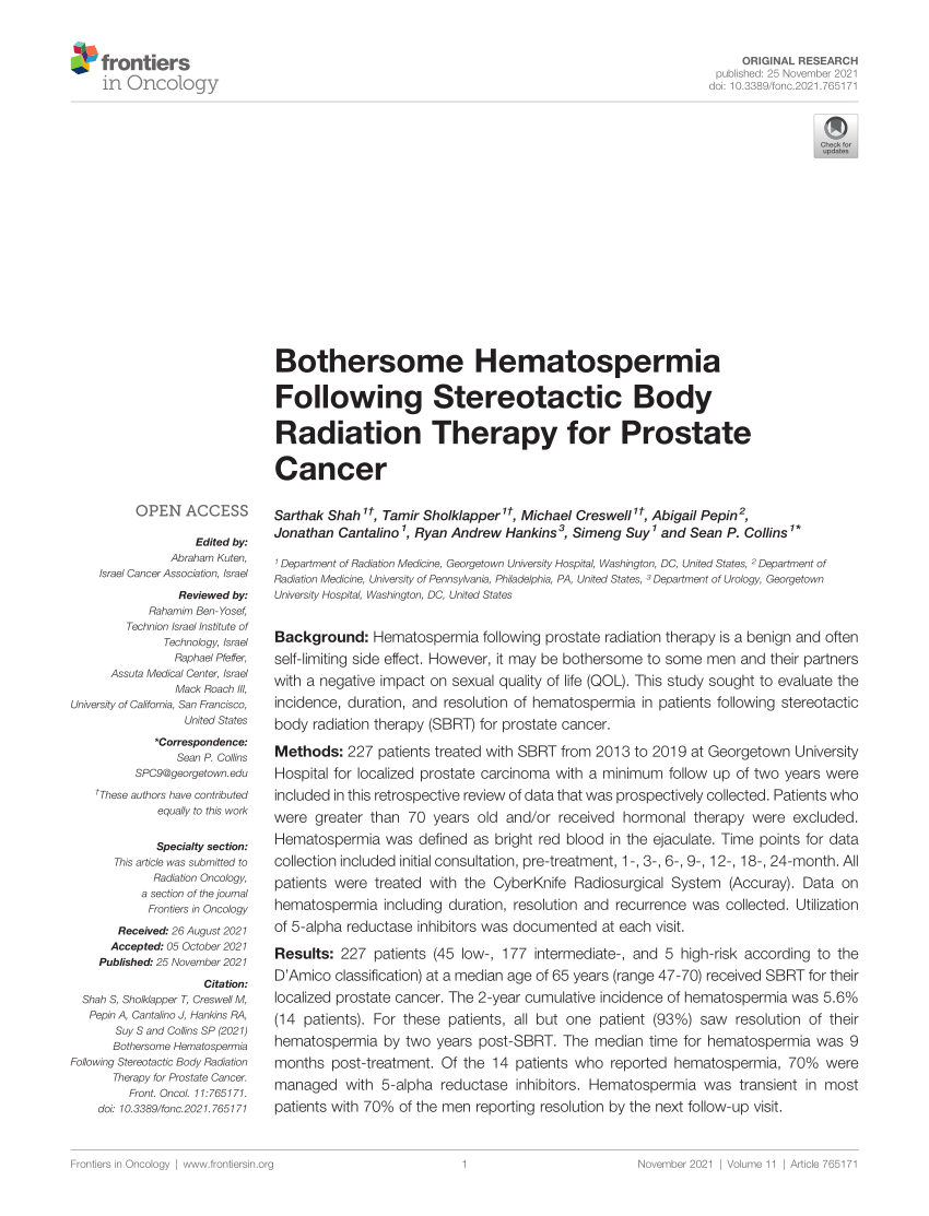 PDF Bothersome Hematospermia Following Stereotactic Body